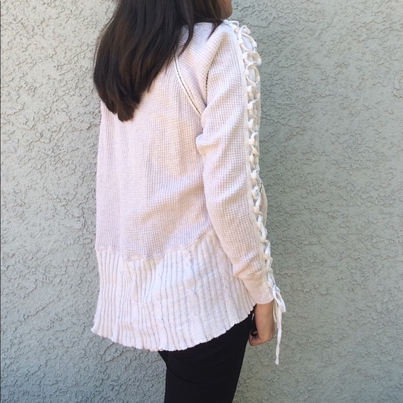 Lace Up Long Sleeve Knit High Low PullOver Sweater - Picture 2 of 5